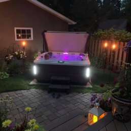 Jacuzzi J-335 Hot Tub Installation Tarson Pools and Spas Night LED