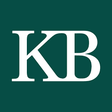 Logo with white uppercase letters KB on a dark teal background.