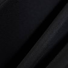 Close-up of black fabric with visible weave and diagonal folds/creases.